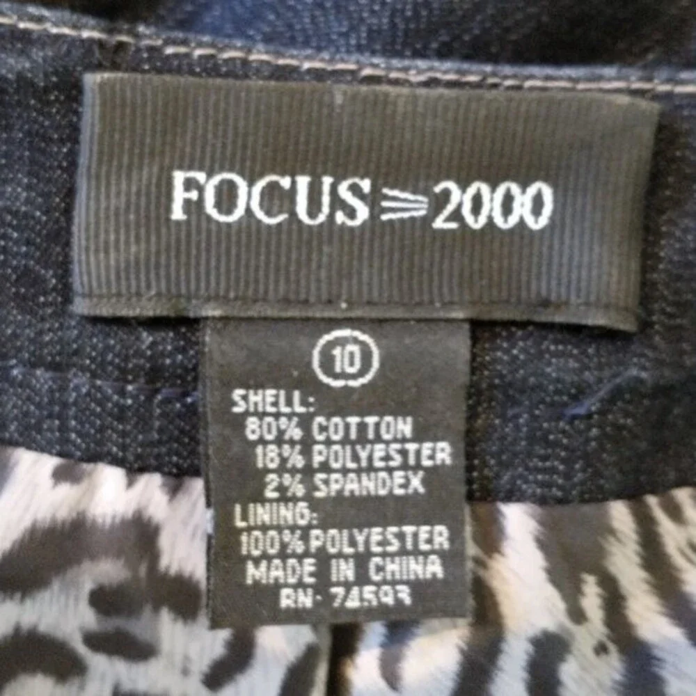 Focus 2000 Vintage Denim Jacket 10 Dark Wash Embroidered Sequin Collar Y2K